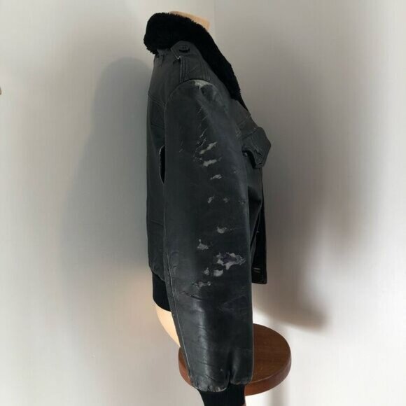 Destroyed Vintage 80s Pierre Cardin Men's Size 42 Leather Bomber Jacket Grunge - Picture 3 of 16